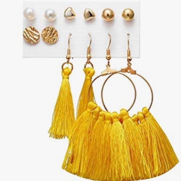 New Fashion Earrings 6 Pack Gold & Yellow Post & Stud / Hoop Earring Set - Picture 4 of 7
